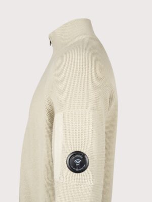 C.P. Company Waffle Knit Zip Through Lens Cardigan Silver Birch