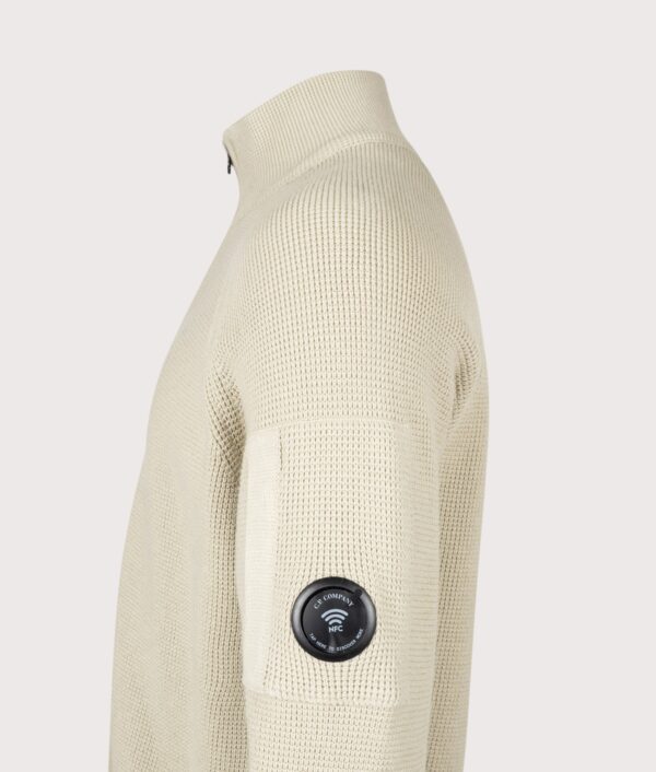 C.P. Company Waffle Knit Zip Through Lens Cardigan Silver Birch