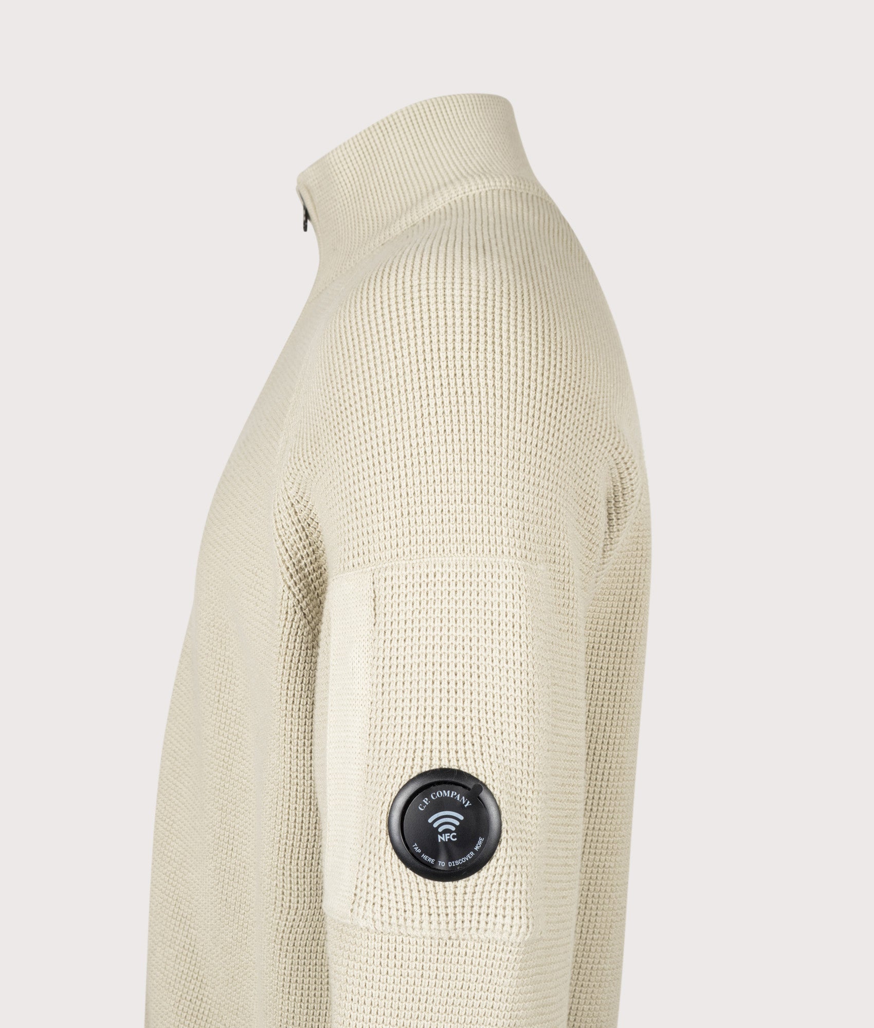 C.P. Company Waffle Knit Zip Through Lens Cardigan Silver Birch