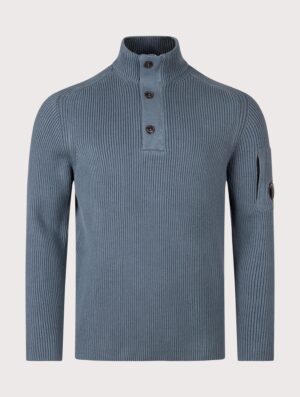 C.P. Company Full Rib Cotton Half Button Lens Jumper Orion Blue