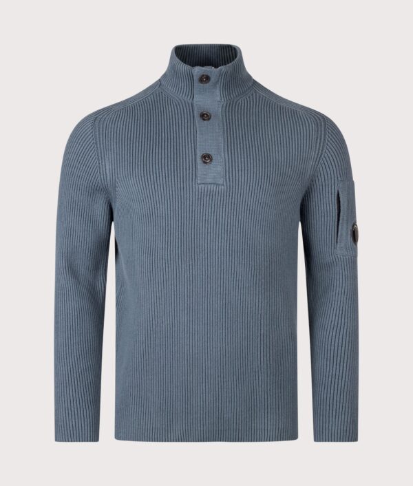 C.P. Company Full Rib Cotton Half Button Lens Jumper Orion Blue
