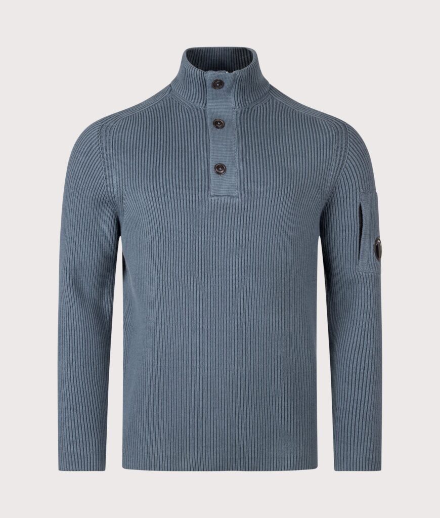 C.P. Company Full Rib Cotton Half Button Lens Jumper Orion Blue