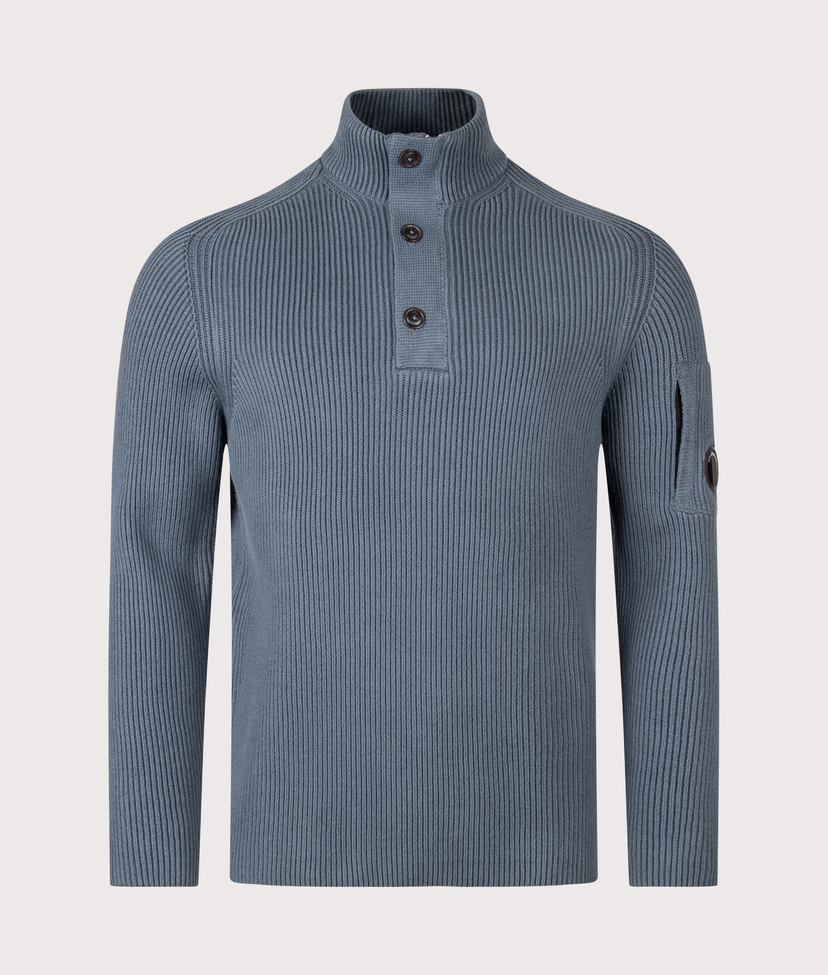 C.P. Company Full Rib Cotton Half Button Lens Jumper Orion Blue