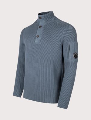 C.P. Company Full Rib Cotton Half Button Lens Jumper Orion Blue