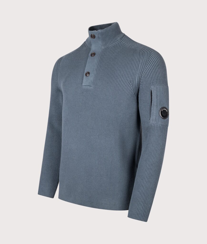 C.P. Company Full Rib Cotton Half Button Lens Jumper Orion Blue