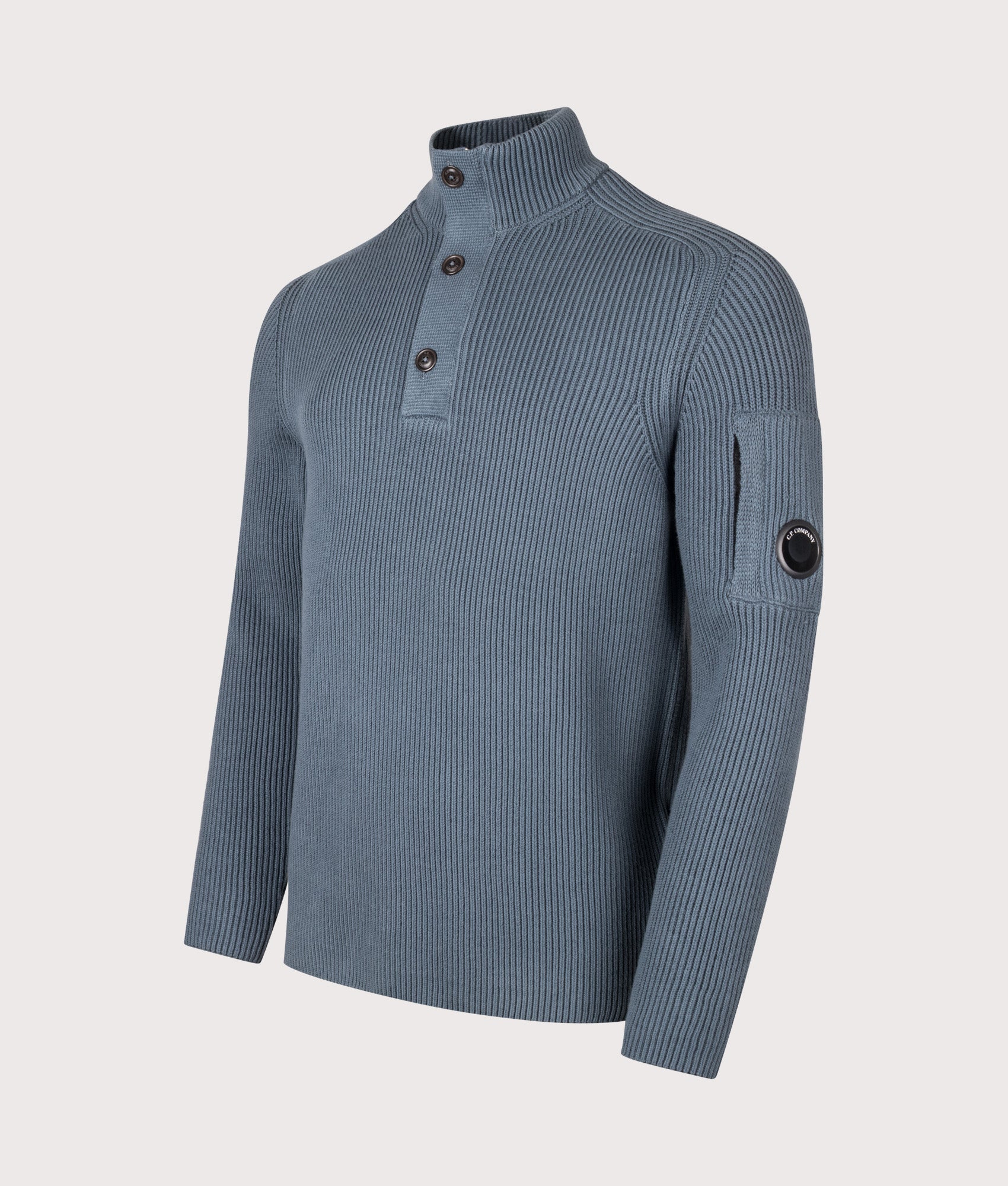 C.P. Company Full Rib Cotton Half Button Lens Jumper Orion Blue