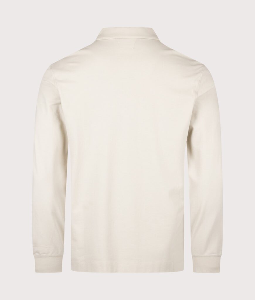 C.P. Company Long Sleeve Stretch Piquet Zip Polo Shirt Silver Birch