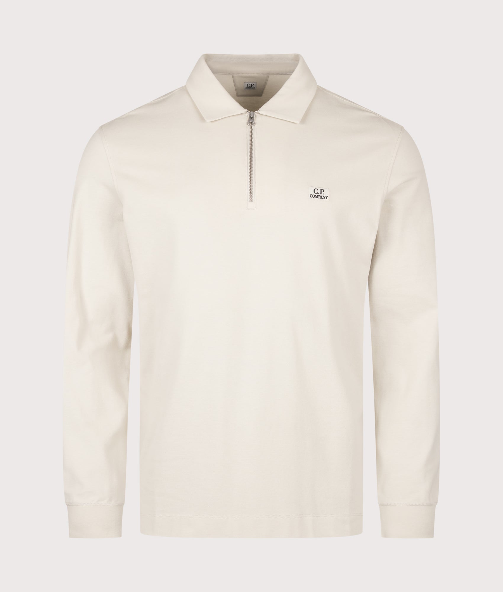 C.P. Company Long Sleeve Stretch Piquet Zip Polo Shirt Silver Birch