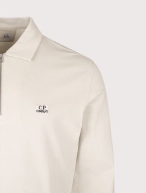 C.P. Company Long Sleeve Stretch Piquet Zip Polo Shirt Silver Birch