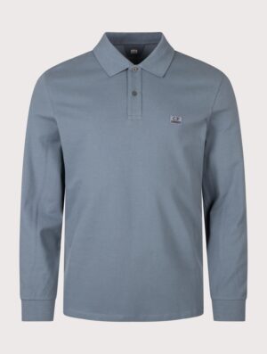 C.P. Company Long Sleeve Stretch Piquet Logo Polo Shirt Orion Blue