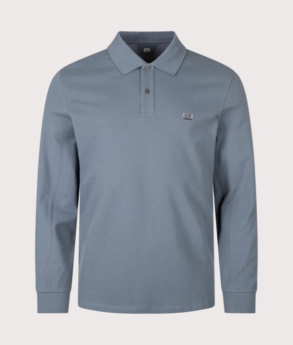 C.P. Company Long Sleeve Stretch Piquet Logo Polo Shirt Orion Blue