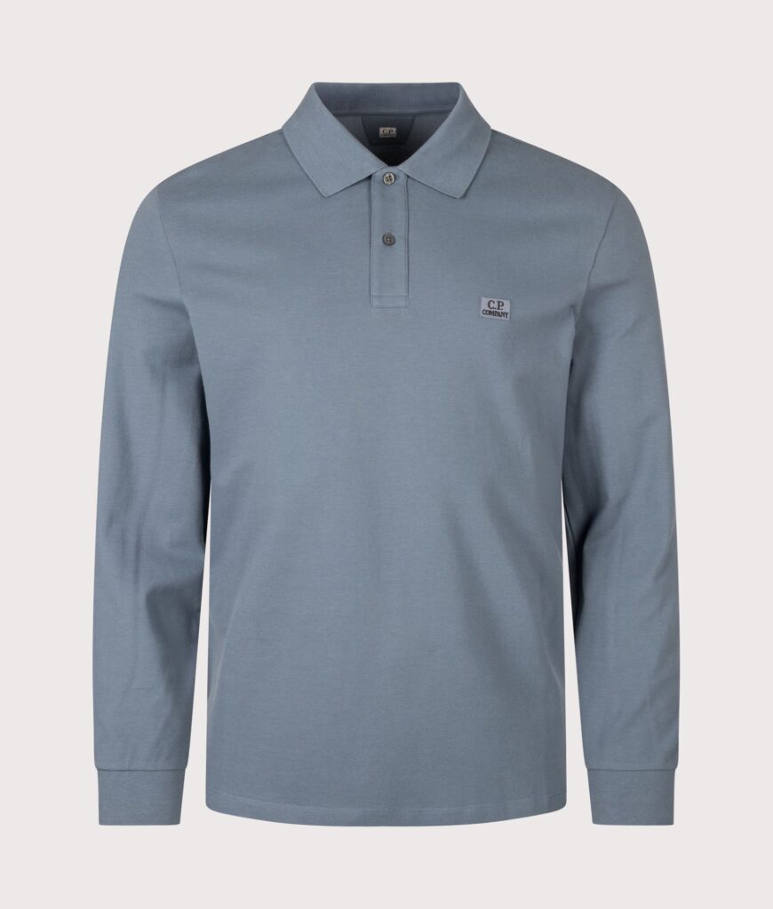 C.P. Company Long Sleeve Stretch Piquet Logo Polo Shirt Orion Blue