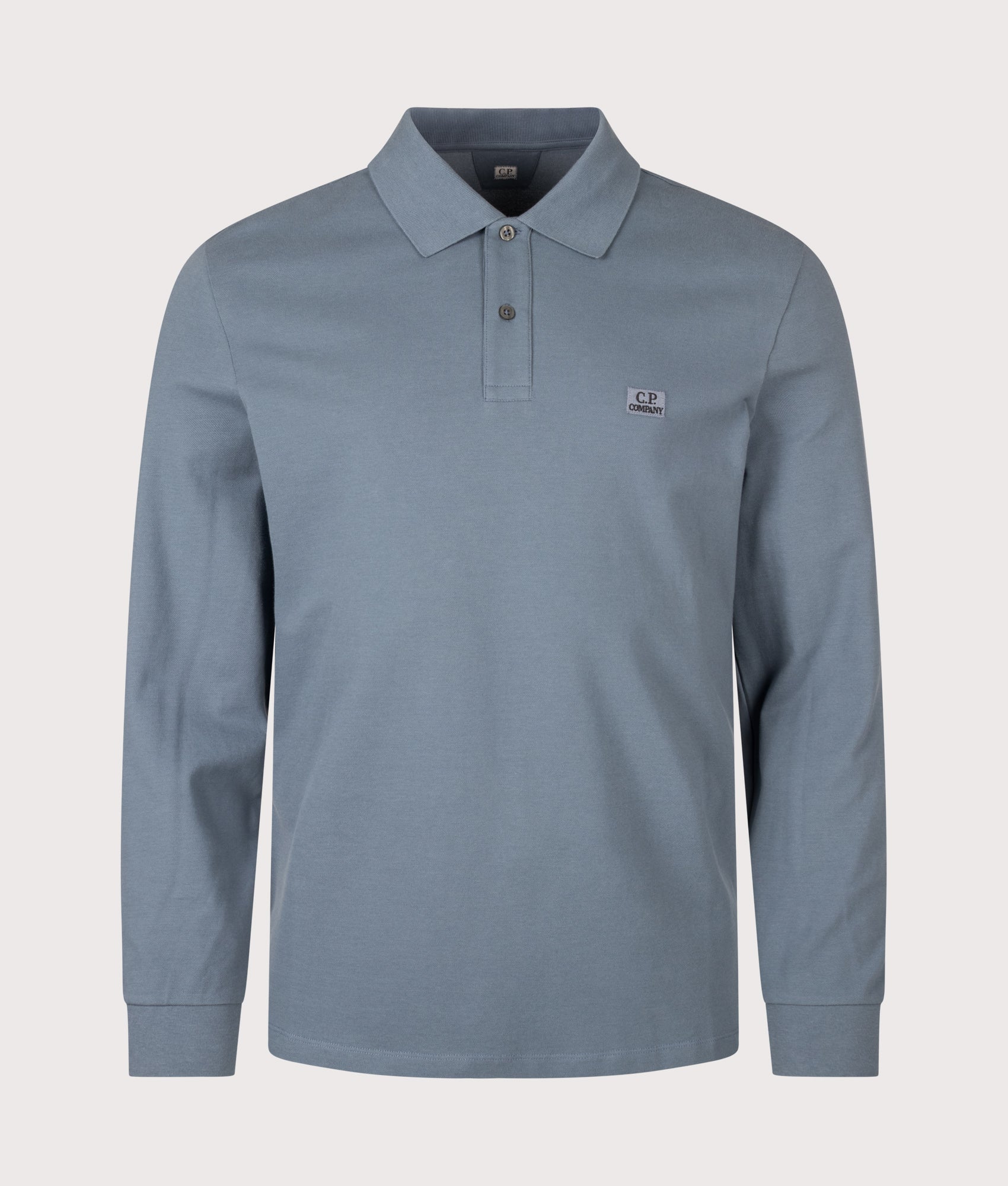 C.P. Company Long Sleeve Stretch Piquet Logo Polo Shirt Orion Blue