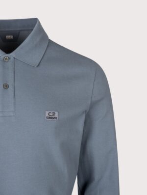 C.P. Company Long Sleeve Stretch Piquet Logo Polo Shirt Orion Blue