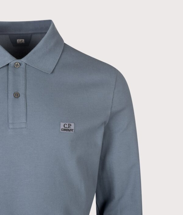 C.P. Company Long Sleeve Stretch Piquet Logo Polo Shirt Orion Blue