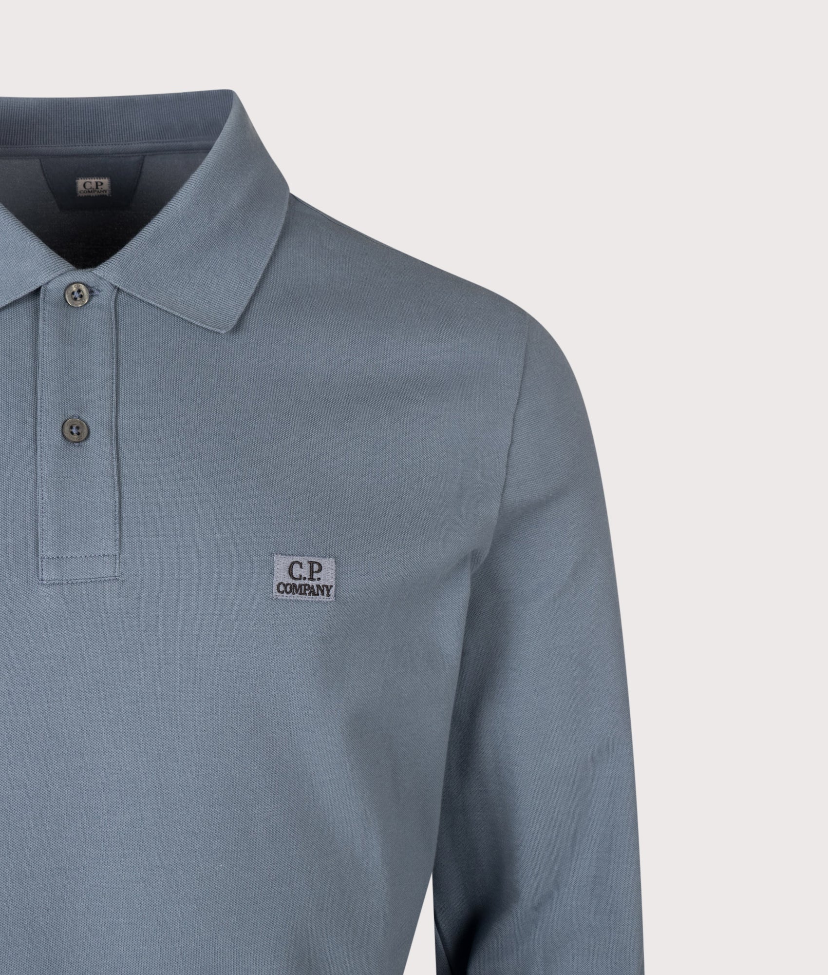 C.P. Company Long Sleeve Stretch Piquet Logo Polo Shirt Orion Blue
