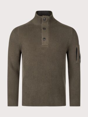 C.P. Company Full Rib Cotton Half Button Lens Jumper Ivy Green - Image 4