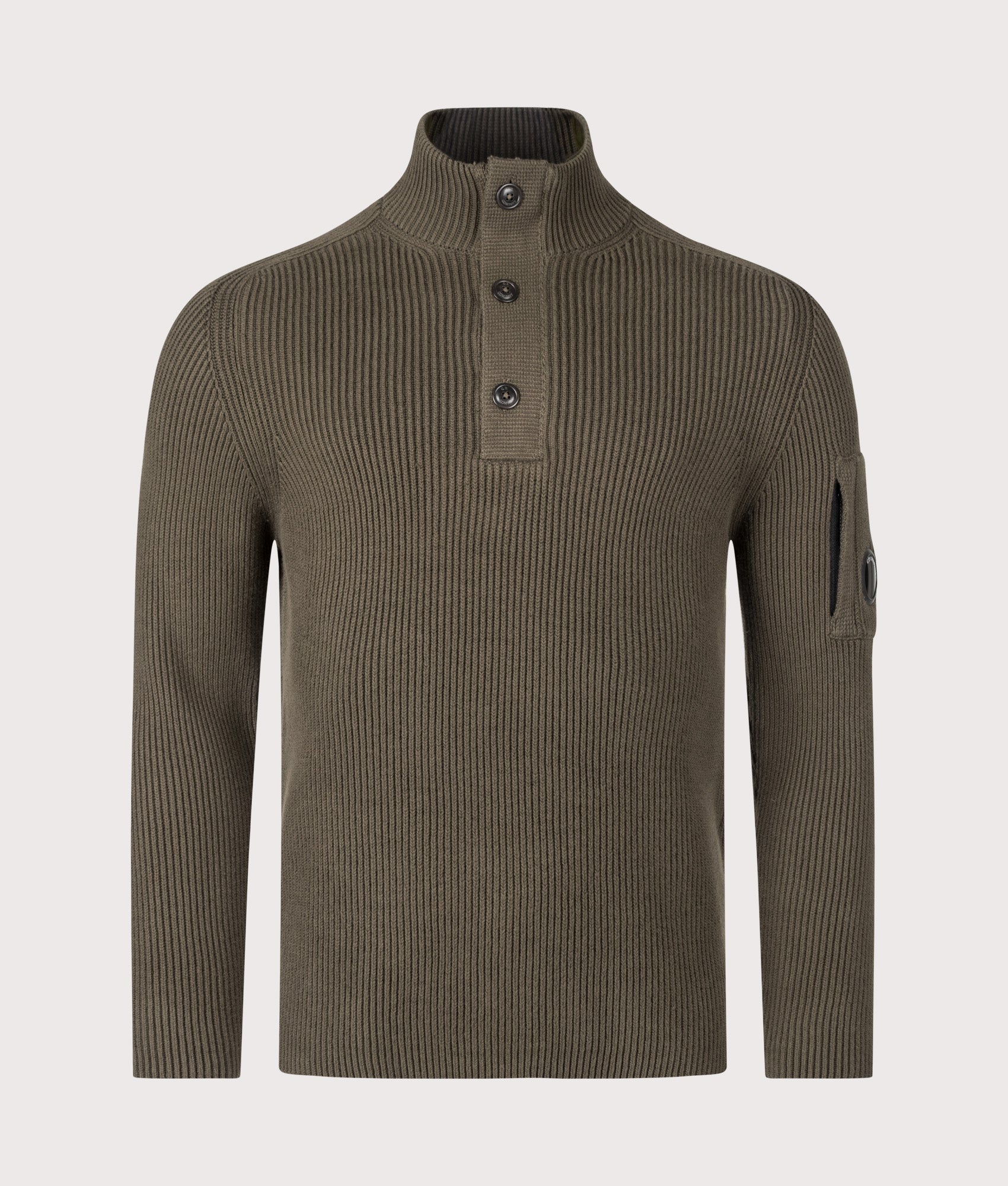 C.P. Company Full Rib Cotton Half Button Lens Jumper Ivy Green - Image 4