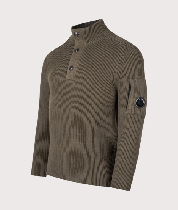 C.P. Company Full Rib Cotton Half Button Lens Jumper Ivy Green - Image 7