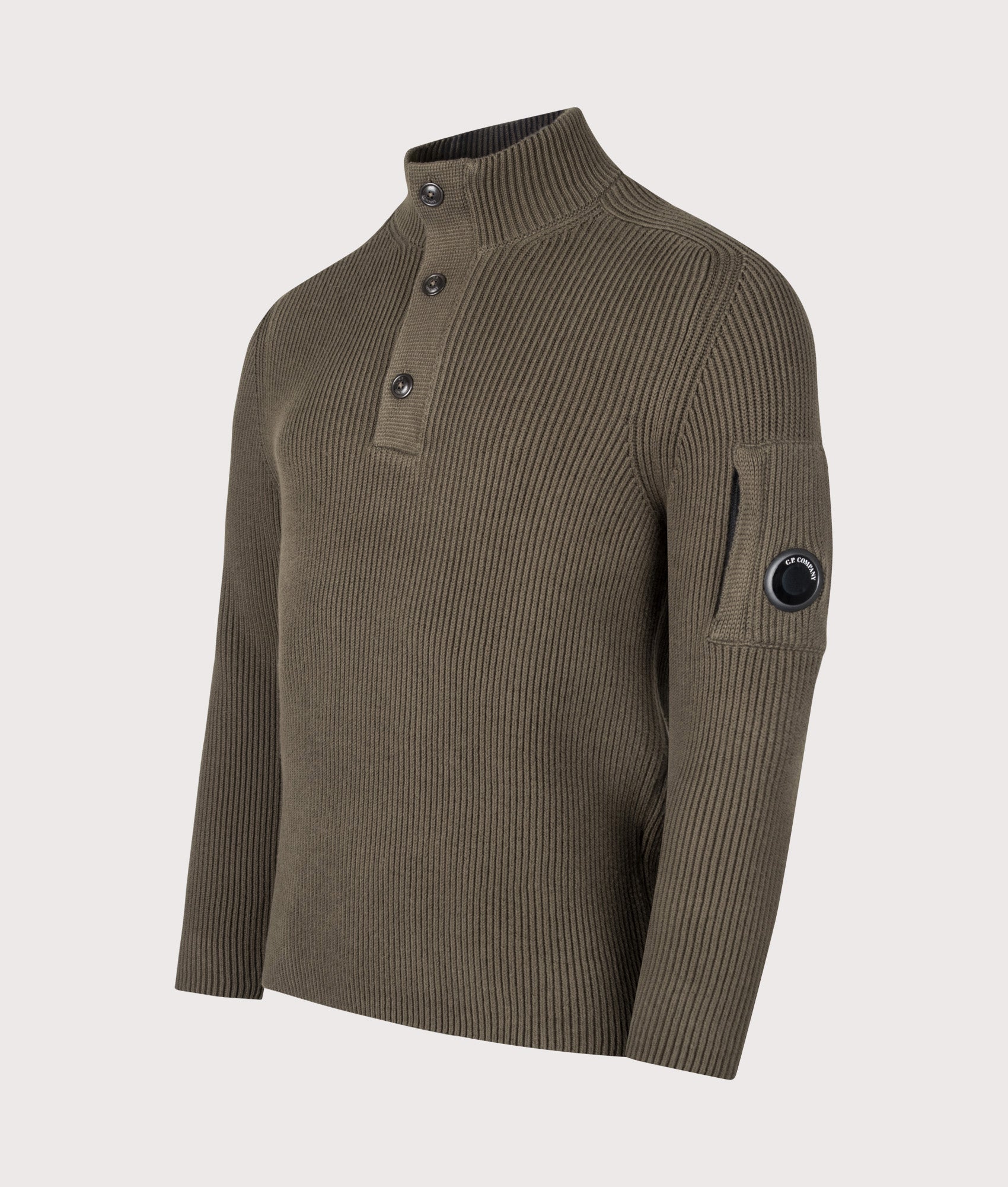 C.P. Company Full Rib Cotton Half Button Lens Jumper Ivy Green - Image 7