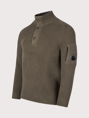 C.P. Company Full Rib Cotton Half Button Lens Jumper Ivy Green - Image 1