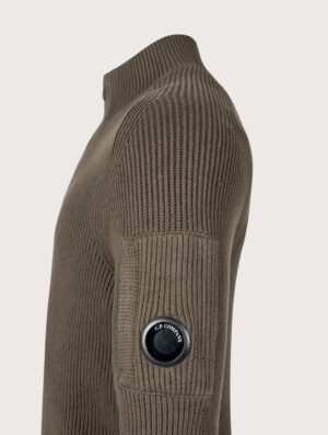 C.P. Company Full Rib Cotton Half Button Lens Jumper Ivy Green - Image 2
