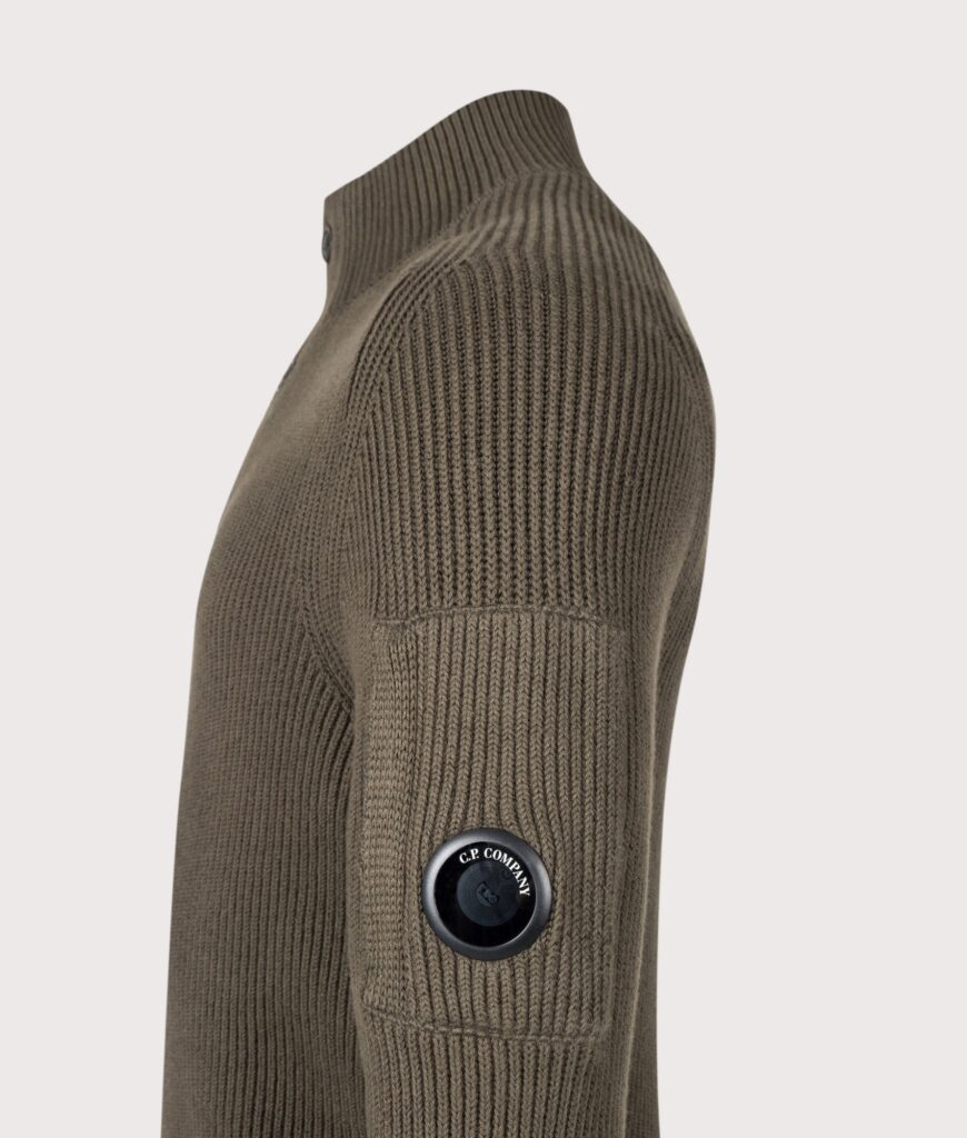 C.P. Company Full Rib Cotton Half Button Lens Jumper Ivy Green