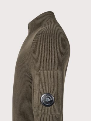 C.P. Company Full Rib Cotton Half Button Lens Jumper Ivy Green - Image 3