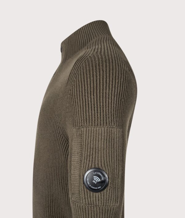C.P. Company Full Rib Cotton Half Button Lens Jumper Ivy Green - Image 3