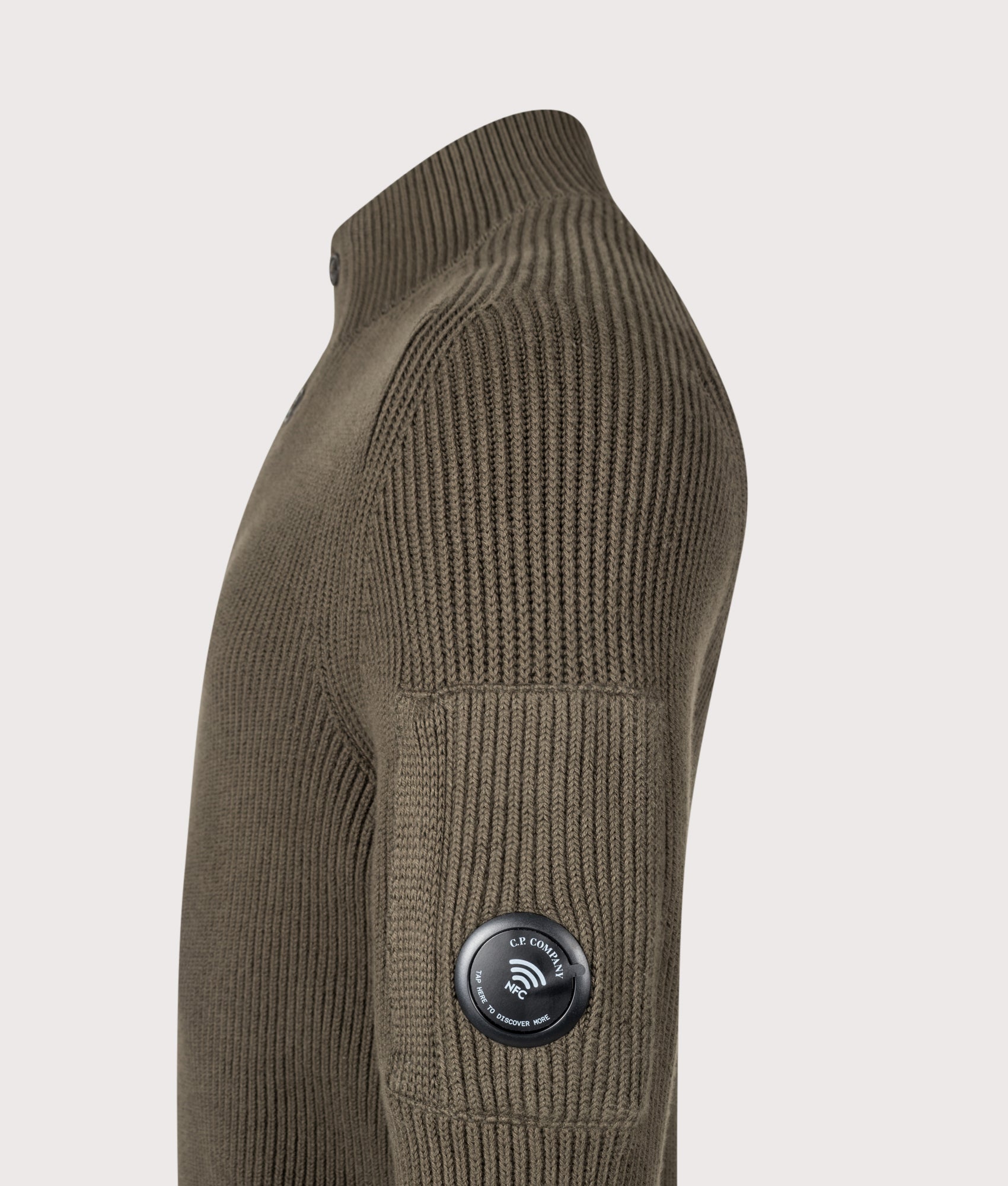 C.P. Company Full Rib Cotton Half Button Lens Jumper Ivy Green - Image 3
