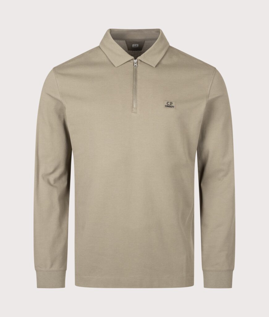 C.P. Company Long Sleeve Stretch Piquet Zip Polo Shirt Fallen Rock