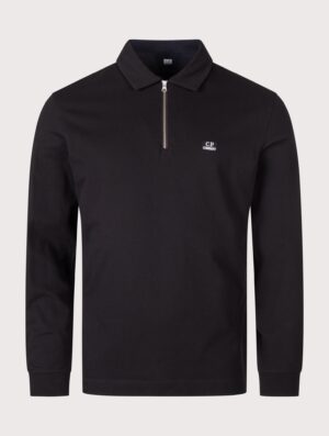 C.P. Company Long Sleeve Stretch Piquet Zip Polo Shirt Black