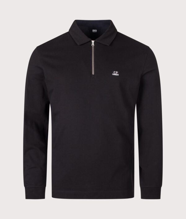 C.P. Company Long Sleeve Stretch Piquet Zip Polo Shirt Black