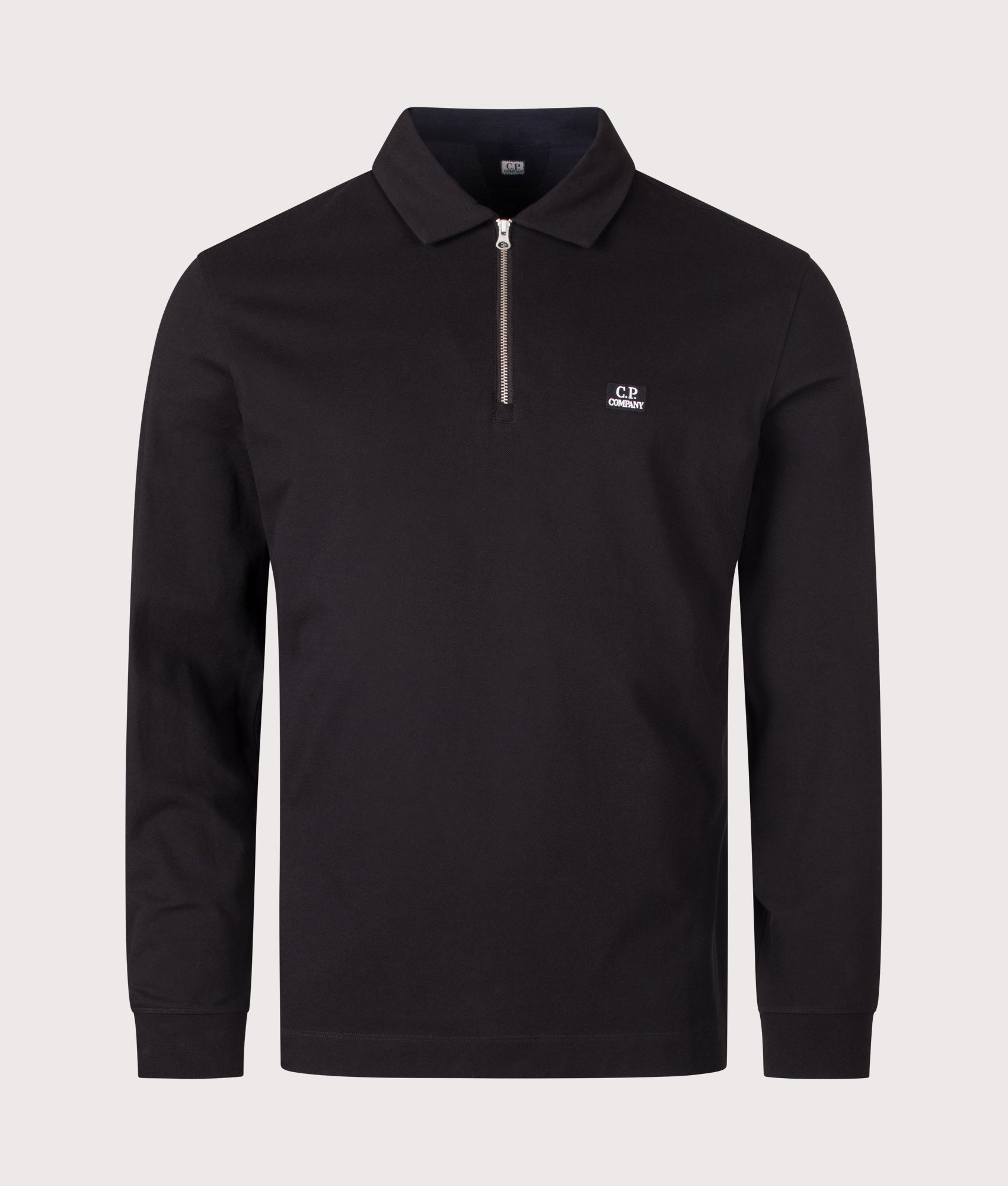 C.P. Company Long Sleeve Stretch Piquet Zip Polo Shirt Black