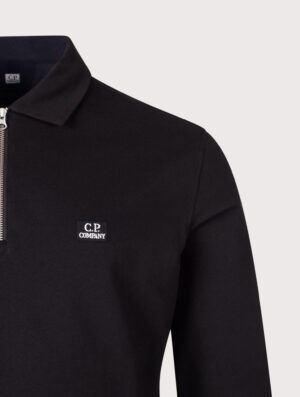 C.P. Company Long Sleeve Stretch Piquet Zip Polo Shirt Black