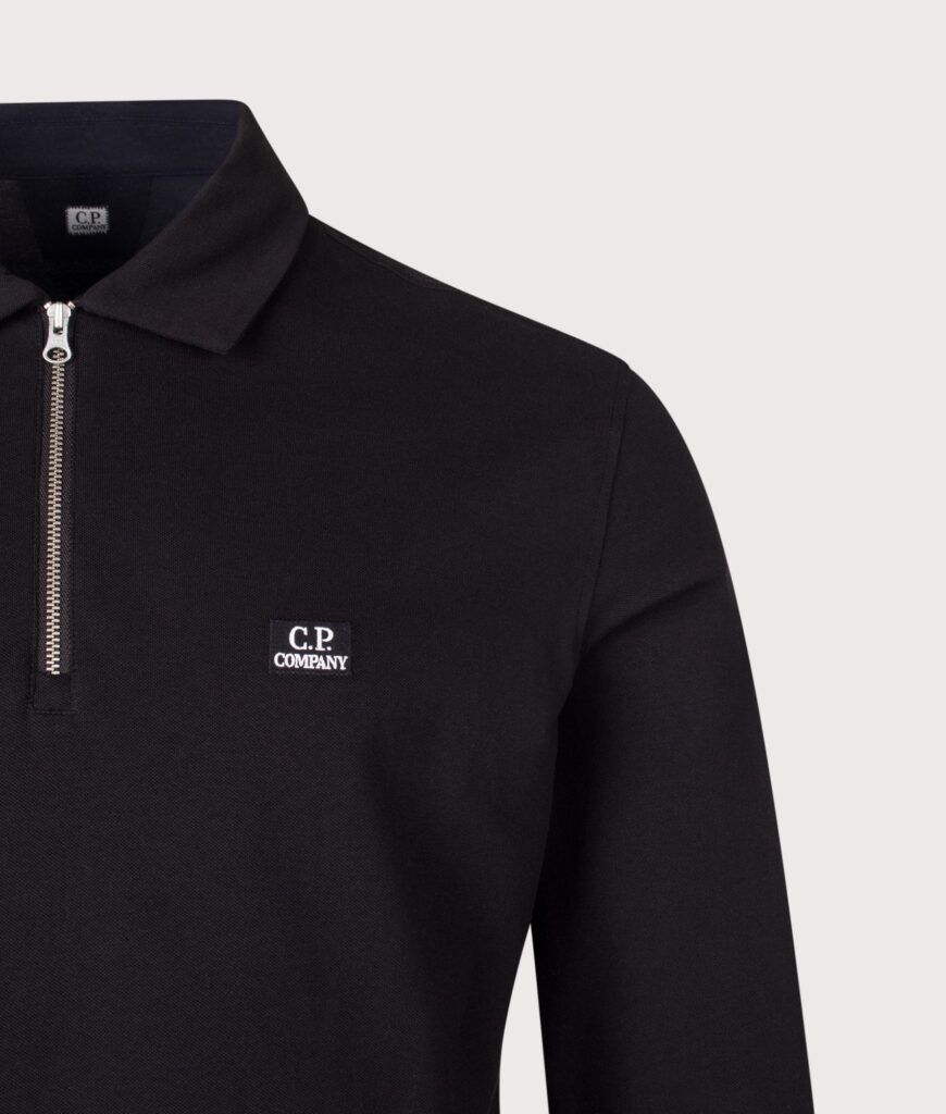 C.P. Company Long Sleeve Stretch Piquet Zip Polo Shirt Black
