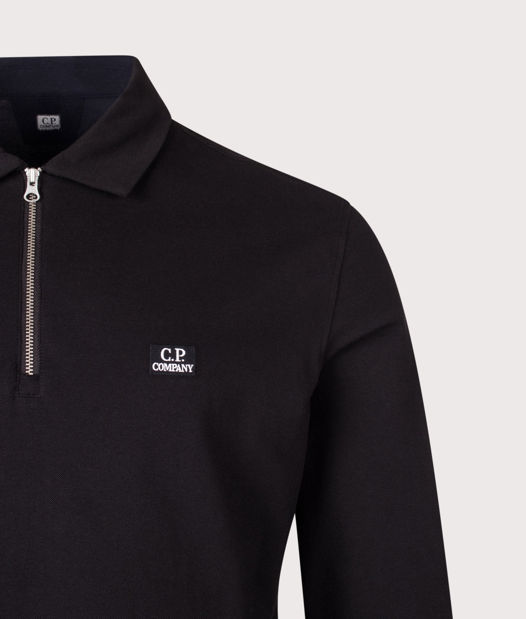 C.P. Company Long Sleeve Stretch Piquet Zip Polo Shirt Black