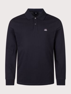 C.P. Company Long Sleeve Stretch Piquet Logo Polo Shirt Total Eclipse