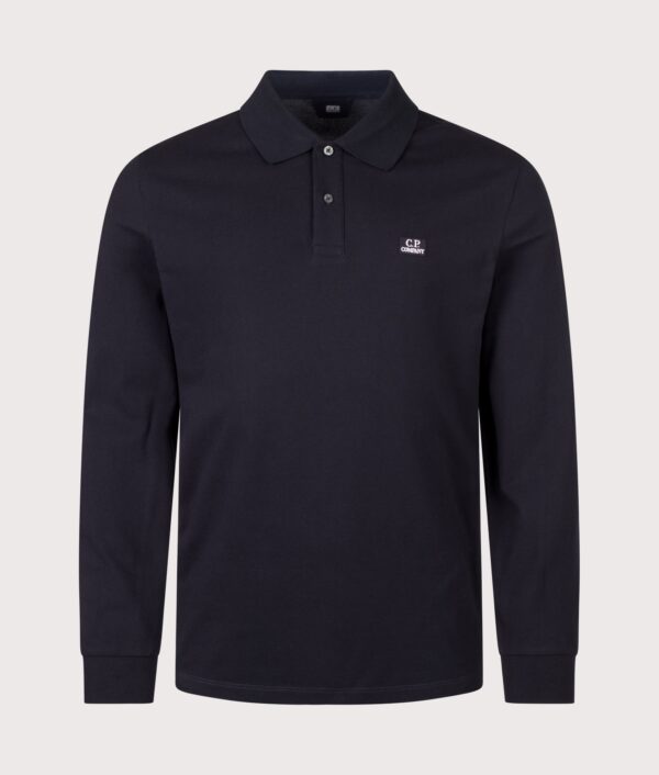 C.P. Company Long Sleeve Stretch Piquet Logo Polo Shirt Total Eclipse