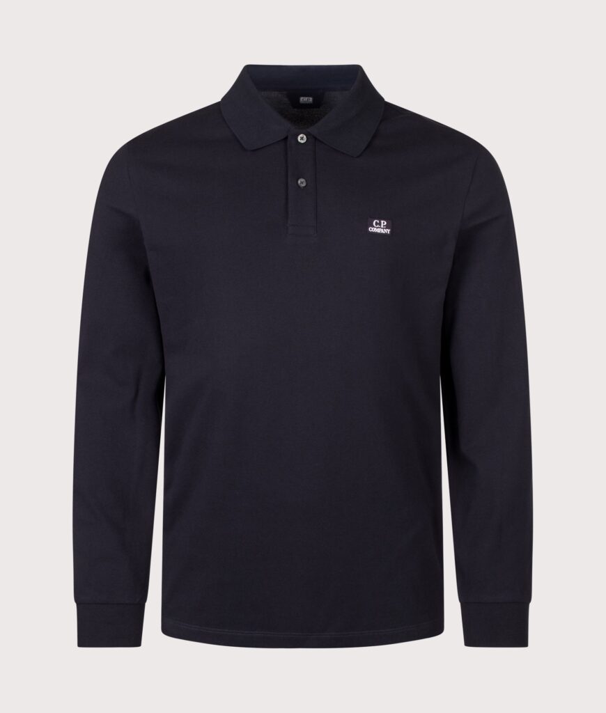 C.P. Company Long Sleeve Stretch Piquet Logo Polo Shirt Total Eclipse