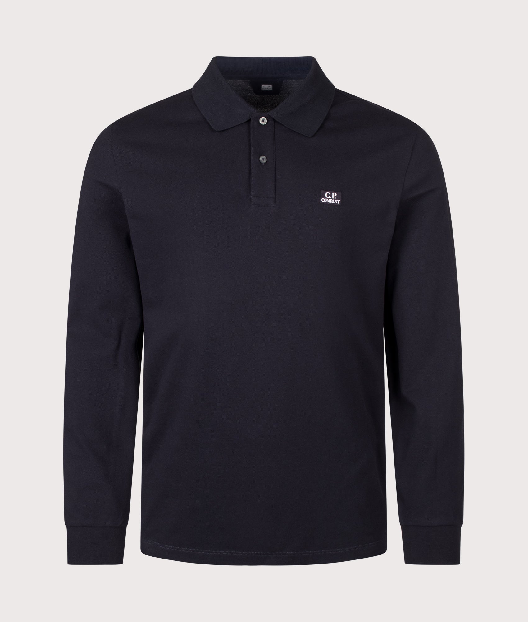 C.P. Company Long Sleeve Stretch Piquet Logo Polo Shirt Total Eclipse