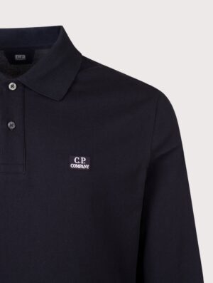 C.P. Company Long Sleeve Stretch Piquet Logo Polo Shirt Total Eclipse