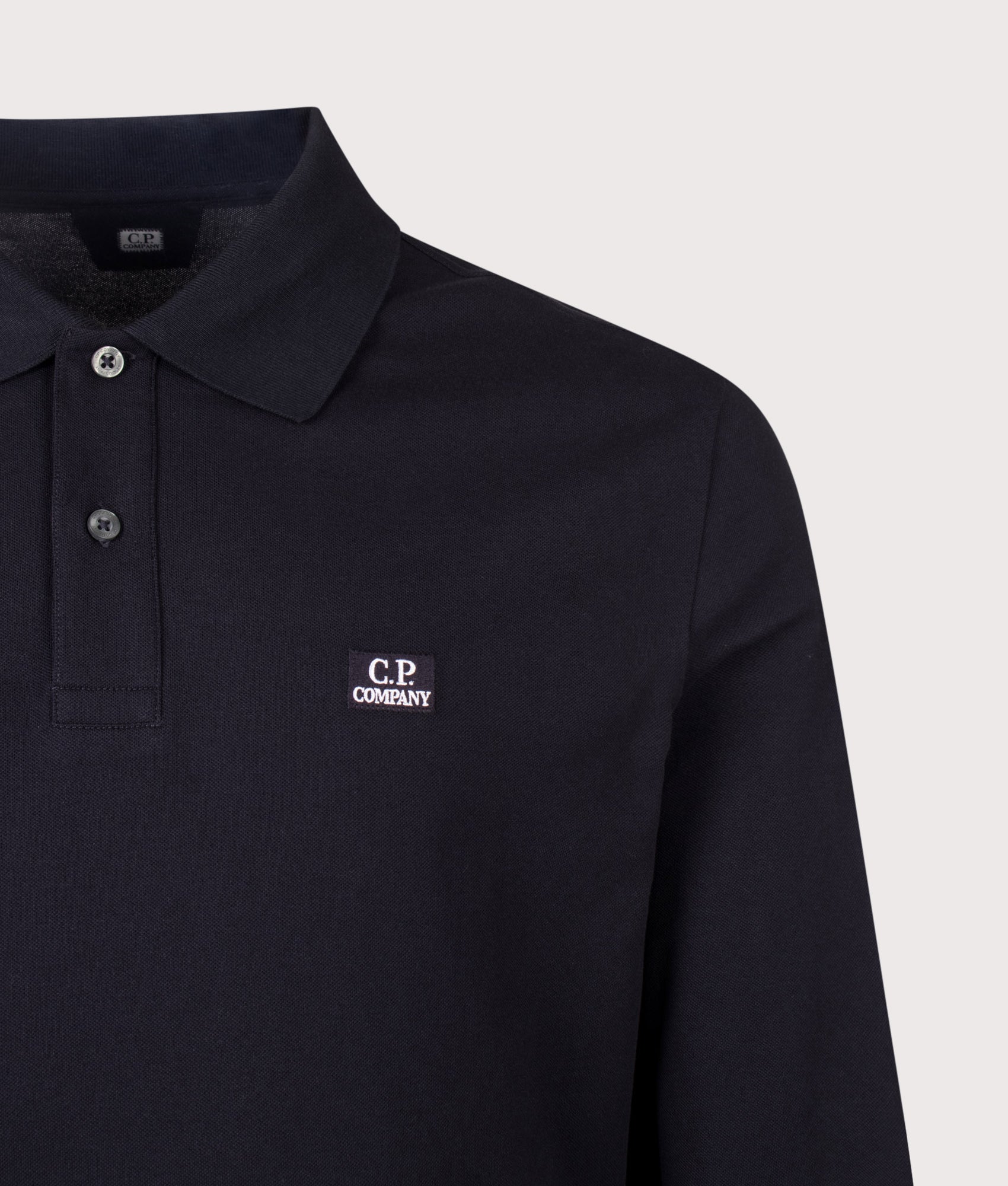 C.P. Company Long Sleeve Stretch Piquet Logo Polo Shirt Total Eclipse