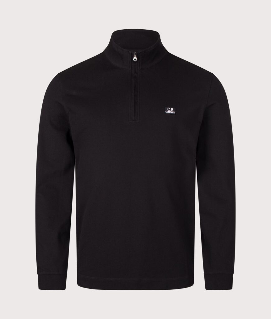 C.P. Company Stretch Piquet Quarter Zip Sweatshirt Black