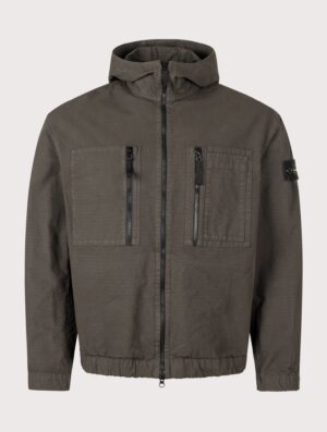 STONE ISLAND Comfort Fit Organic Cotton Ripstop Hooded Overshirt Coal Grey