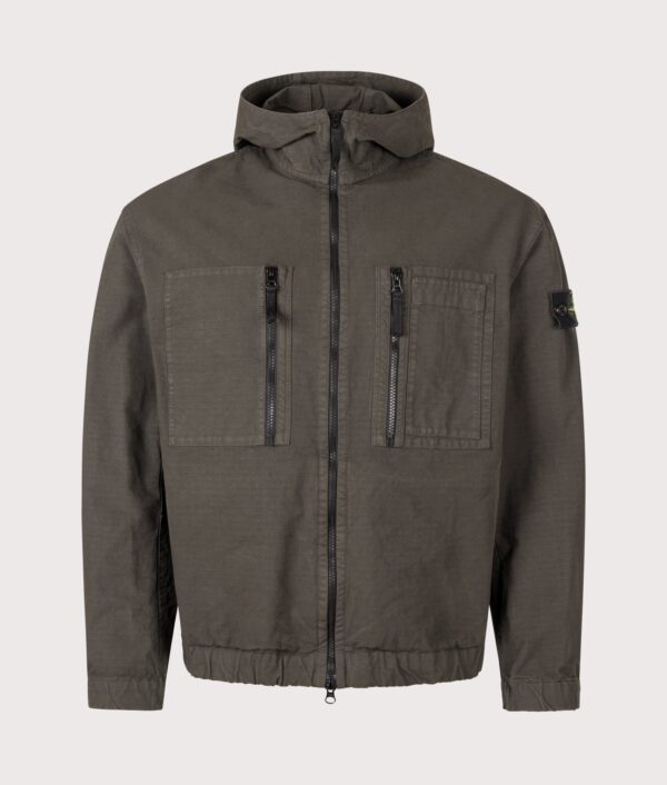 STONE ISLAND Comfort Fit Organic Cotton Ripstop Hooded Overshirt Coal Grey
