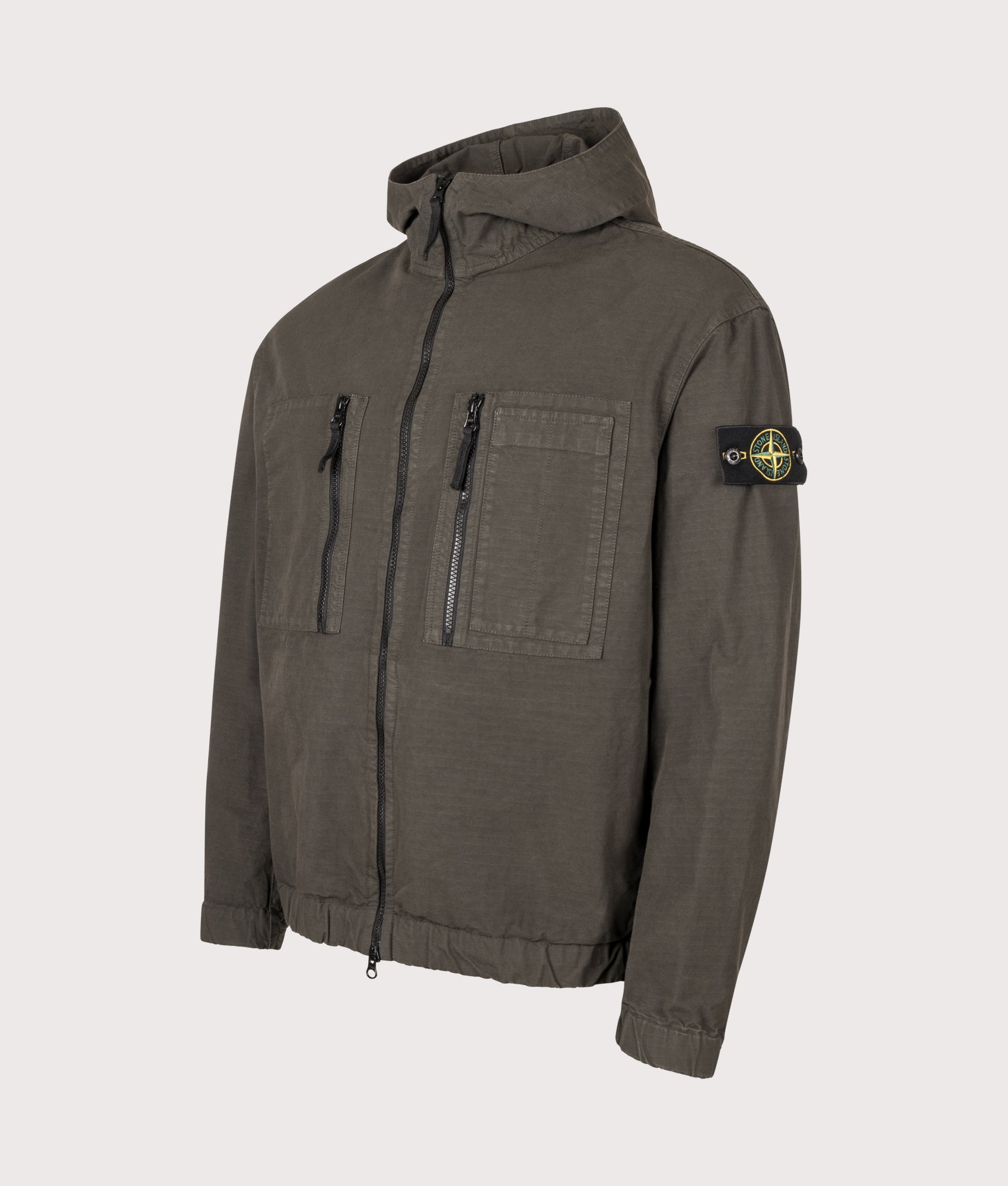 STONE ISLAND Comfort Fit Organic Cotton Ripstop Hooded Overshirt Coal Grey