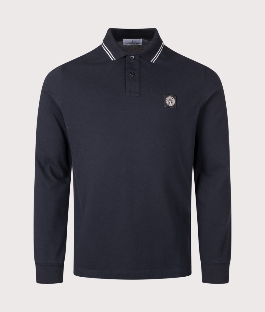 STONE ISLAND Slim Fit Long Sleeve Polo Shirt Navy Blue