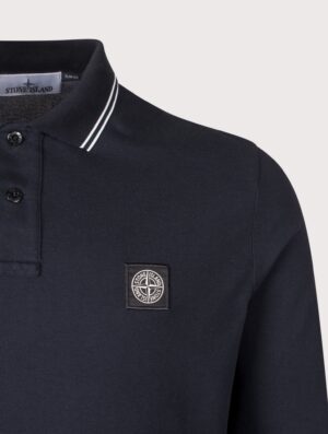 STONE ISLAND Slim Fit Long Sleeve Polo Shirt Navy Blue