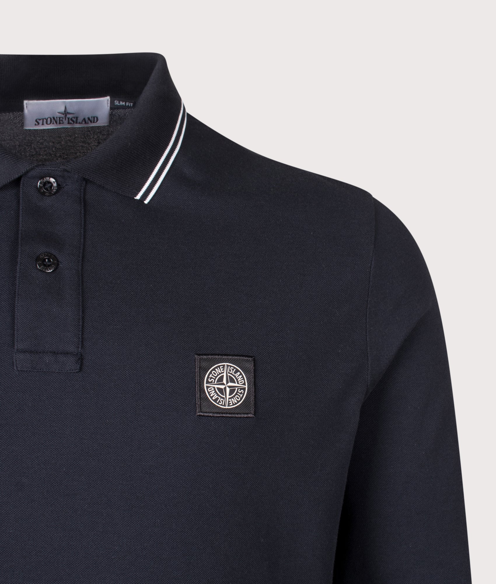 STONE ISLAND Slim Fit Long Sleeve Polo Shirt Navy Blue